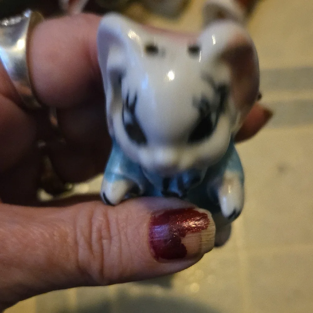 Ceramic Bunny Figurines - Blue and White Anthropomorphic Salt An Pepper Shakers